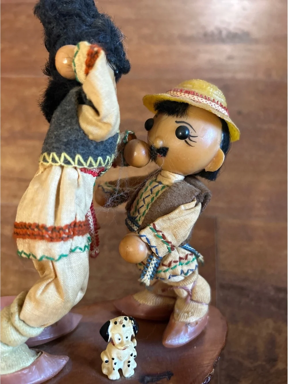 Soviet Era Vintage Handcrafted Wooden Folk Art Figurines with Dog - Made in USSR